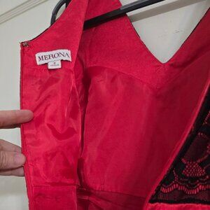 8 Merona Black Lace & Red Lining Sheath Midi Fitted Dress